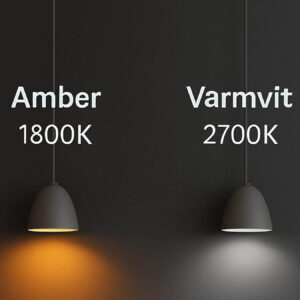 Jämförelse mellan amber 1800 K och varmvit 2700 K belysning