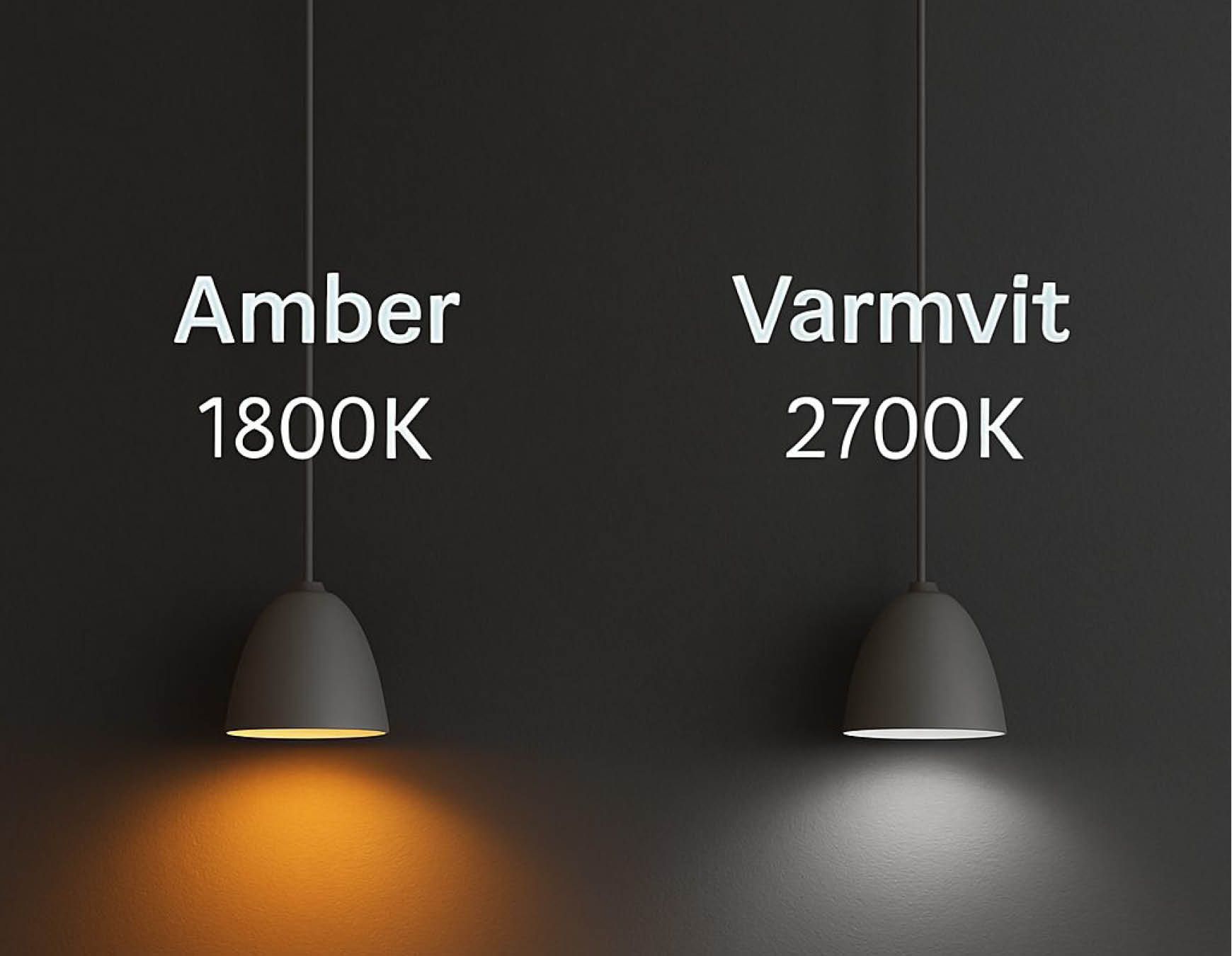 Jämförelse mellan amber 1800 K och varmvit 2700 K belysning